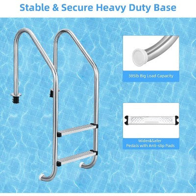  2/3/4/5 Step Inground Pool Ladder – 304 Stainless Steel Swimming Pool Steps With Non-Slip Treads, Heavy-Duty Ladde