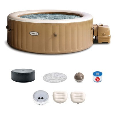  INTEX PureSpa 6 Person Bubble Massage Inflatable Hot Tub Spa Bundled With Battery Powered Multicolor LED Light, And Adjustable Headrest (2 Pack)