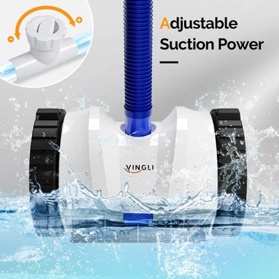  VINGLI Automatic Suction-Side Pool Vacuum Cleaner, Powerful Wall-Climbing Sweeper For Inground Pools, Includes 39.6ft Tangle-Free Hose (Blue&White)
