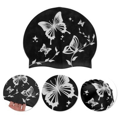  Unique Bargains Silicone Butterfly Vine Leaves Pattern Waterproof Swim Cap 1 Pc