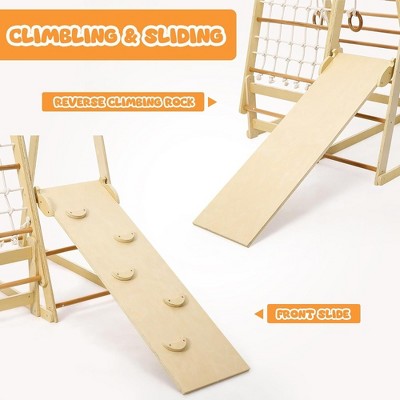  Toddler 7-in-1 Indoor Wooden Climbing Frame Toy Set Climbing Structure With Tent Railing Slide,for Boys And Girls