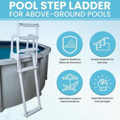  Poolzilla Above Ground A-Frame Flip Up Pool Ladder W/Non Skid Platform - For 48’’ To 54’’ In. Above Ground Pools