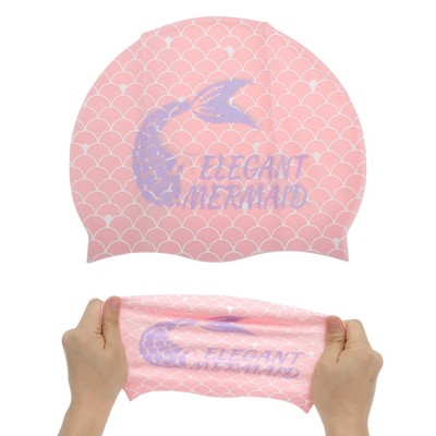  Unique Bargains Silicone Waterproof Fish Tail Swim Cap Pink Purple 1 Pc