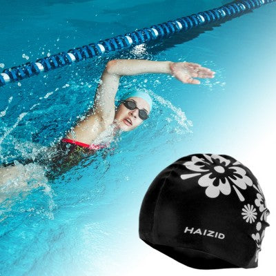  Unique Bargains Silicone Square Flower Pattern Waterproof Swim Cap 1 Pc