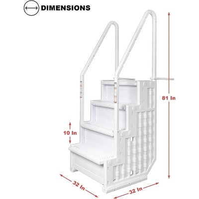  Poolzilla 32" Wide Above Ground Step Ladder With Handrails | 48-54" Deep Pools