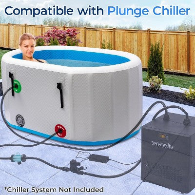  SereneLife Inflatable Cold Plunge Tub - 150 Gallon, Insulated Ice Bath Therapy Pod With Lid, Hand Pump, Storage Bag, And EVA Floor Mat (Blue)