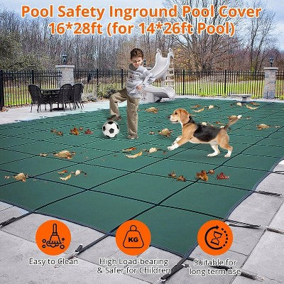  Heavy-Duty Ultra-Dense Safety Pool Cover 22x42ft For Inground Pools With Center Steps, Comes With Installation Tools, Strong And Safe Pool Barrier