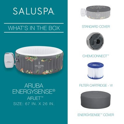  Bestway SaluSpa Aruba AirJet Large Round 2 To 3 Person Inflatable Hot Tub Portable Outdoor Spa With 110 AirJets, Grey