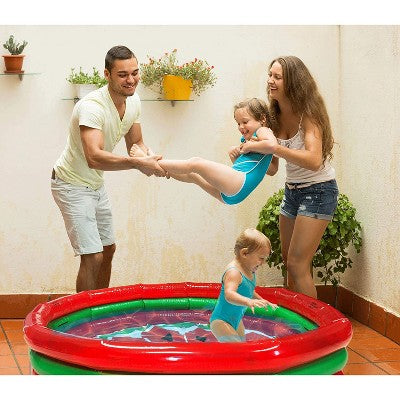  Hoovy Easy Set Up Inflatable Blow Up 59" X 11.75" 3 Ring 53 Gallon Capacity Watermelon Style Portable Kiddie Swimming Pool Toy For Kids And Adults