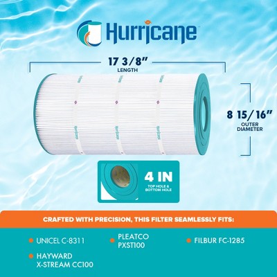  Hurricane Filters Replacement Spa Filter Cartridge For Unicel C-8311, PXST100, Filbur FC-1285, And Hayward X-Stream CC100, White, 2 Pack