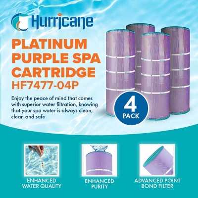  Hurricane 4 Pack HF7477-04P Platinum Purple Spa Cartridge Replacement For PA75SV, Unicel C-7477, Filbur FC-1260, Hayward C-570