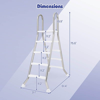  Costway 75.6" Above Ground Pool Ladder With Top Platform Non-slip Steps & Rounded Handrails