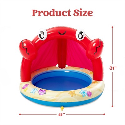  Joyfy Inflatable Sprinkler, Kiddie Swimming Pool, Crab Inflatable Splash Pool With Canopy And Sprinkler, Toddler Outdoor Summer Water Pool Toys