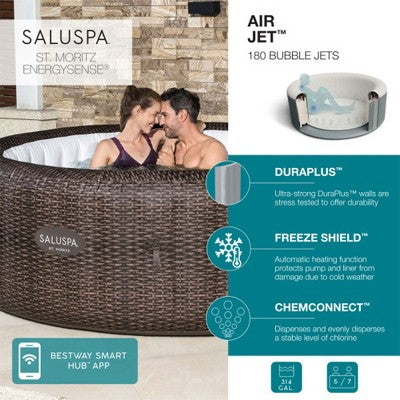  Bestway Coleman St Moritz AirJet Inflatable Hot Tub With EnergySense Cover, 2-Pack SaluSpa Spa Seat And 2 Sets Of SaluSpa Padded Headrest Pillows