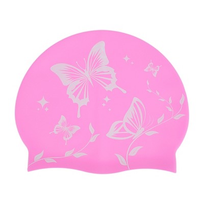  Unique Bargains Silicone Butterfly Vine Leaves Pattern Waterproof Swim Cap 1 Pc