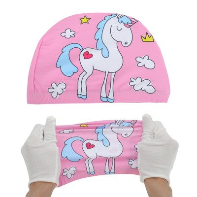  Unique Bargains Kid's Polyester Unicorns Pattern Swim Cap Pink White 1 Pc