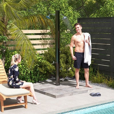  Outsunny 9.2 Gallon Slolar Heated Outdoor Shower With 2 Free-Rotating Shower Heads And 2 Foot Showers