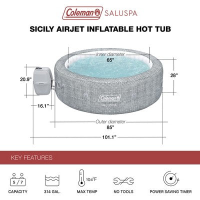  Coleman SaluSpa Sicily AirJet Inflatable Hot Tub With 2 Pack Of Bestway SaluSpa Underwater Non Slip Pool/Spa Seat & Padded Headrest Pillow
