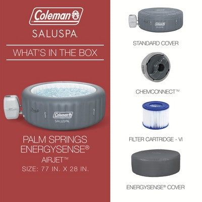  Coleman Palm Springs 4 To 6 Person EnergySense Smart AirJet Plus Inflatable Hot Tub Outdoor Spa With 140 AirJets And Insulated Cover