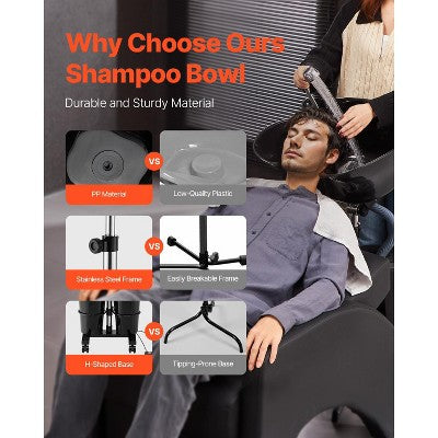  VEVOR Portable Shampoo Bowl, Shampoo Sink For Washing Hair With Electric Pump, Includes 2 Buckets 2 Showerheads, Drain Hose, Black
