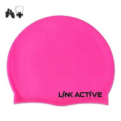  Link Active Adult Silicone Swim Cap Durable Comfortable BONUS EAR & NOSE PLUGS INCLUDED!!!