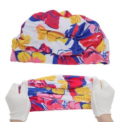  Unique Bargains Nylon Floral Pattern Swimming Cap Red Yellow 1 Pc