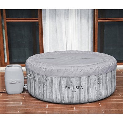  Bestway SaluSpa Fiji AirJet Inflatable Hot Tub With 120 Soothing Jets And Set Of 2 Underwater Non-Slip Pool And Spa Seat With Adjustable Legs, Gray