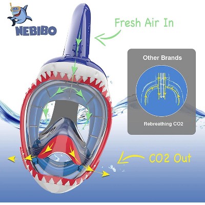 NEBIBO Kids Snorkel Mask Full Face, Snorkeling Detachable Camera Mount, Aqua, XS
