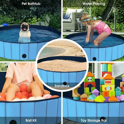  Costway 63'' Foldable Dog Pet Pool Kiddie Bathing Tub Indoor Outdoor Leakproof Portable Blue\Red