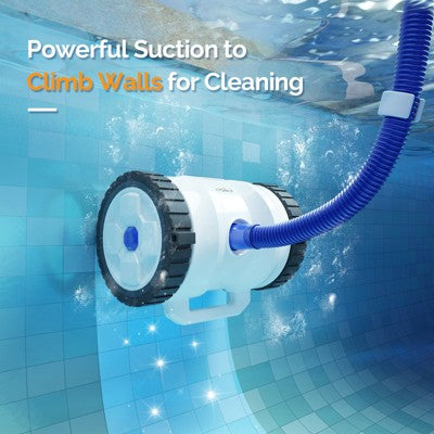 VINGLI Automatic Suction-Side Pool Vacuum Cleaner, Powerful Wall-Climbing Sweeper For Inground Pools, Includes 39.6ft Tangle-Free Hose (Blue&White)