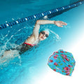  Unique Bargains Polyester Peony Flower Pattern Swim Cap 5.91"x9.25" Lake Blue Red 1 Pc