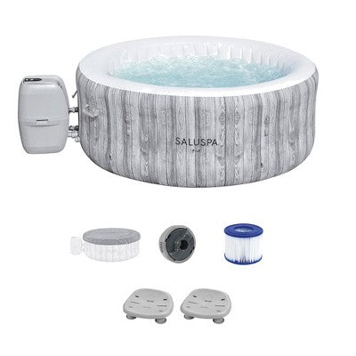  Bestway SaluSpa Fiji AirJet Inflatable Hot Tub With 120 Soothing Jets And Set Of 2 Underwater Non-Slip Pool And Spa Seat With Adjustable Legs, Gray