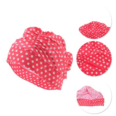  Unique Bargains Polyester Polka Dots Pattern Swim Cap 5.91"x9.25" Red White 1 Pc