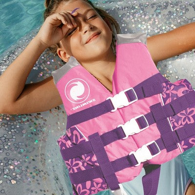  Swimline Children's USCG Approved Swimming Pool Floral Vinyl Life Vest - Pink/Purple - XS