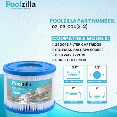  Poolzilla Spa Filter Cartridge | Bestway Type VI, 29001E, Coleman SaluSpa 90352E, 58323E, 58323, 58324,SUNSET FILTERS VI