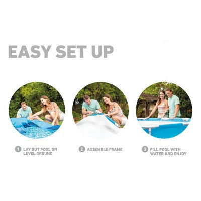  Intex 10 Foot X 30 Inch Round Metal Frame Outdoor Backyard Above Ground Beachside Swimming Pool With Reinforced Sidewalls, Blue