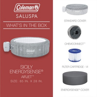  Bestway Coleman Sicily AirJet Inflatable Round Hot Tub With EnergySense Cover & 2 SaluSpa Underwater Non-Slip Pool Spa Seat With Adjustable Legs, Gray