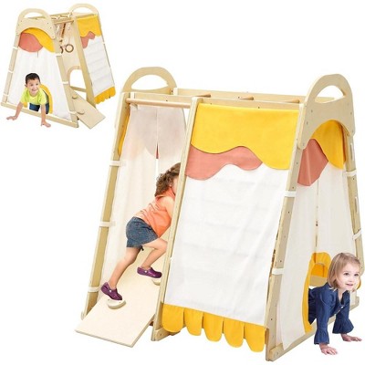  Toddler 7-in-1 Indoor Wooden Climbing Frame Toy Set Climbing Structure With Tent Railing Slide,for Boys And Girls