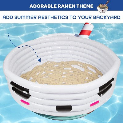  SCS Direct Aquamazing Large Inflatable Kiddie Pool - Cute Ramen Bowl Theme W Play Pillow Floats & Accessories -Measures 67" X 26" Family Sized