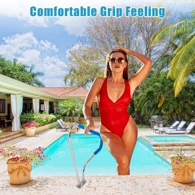  48" X 36" Swimming Pool Handrail, Durable 304 Stainless Steel With Non-Slip Blue Handle Covers, Rustproof Design, 385 Lbs Load Capacity
