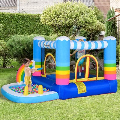  NAYSAYE Above Ground Pool Inflatable Bounce Pool Fun Play Design For Kids Outdoor Backyard Use, Multicolor, 110.30"*67.00"*61.00"