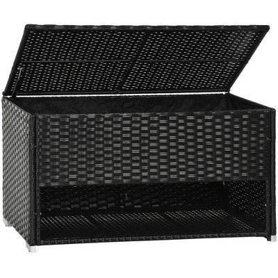  Outsunny Outdoor Deck Box & Shoe Storage, PE Rattan Wicker Towel Rack With Liner For Indoor, Outdoor, Pool, Toys, Garden Tools