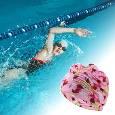  Unique Bargains Polyester Ice Cream Pattern Swim Cap 5.91"x9.25" Pink Yellow 1 Pc